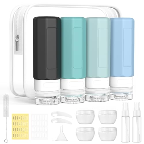 Redfly 17Pack Travel Containers for Toiletries, TSA Approved Silicone Travel Shampoo and Conditioner Bottles, Leak Proof Refillable Squeeze Bottles Traveling Essentials for Women & Men - Grey