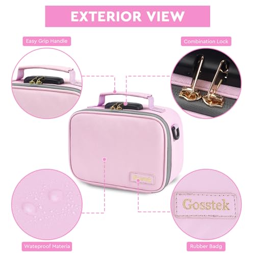 PU Leather Storage Bag with 10 PCS Accessories, Portble Organizers Locking Box Case and Great Gift for Women, Childproof Storage Container Box 9 X 6 X 4 Inches (Pink)