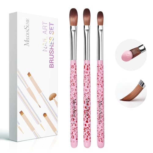 MelodySusie 3-Piece Acrylic Nail Brush Set - Sizes 8/10/14, Professional Nail Art Tool for Acrylic Application, Powder, Extension & 3D Carving - Pink