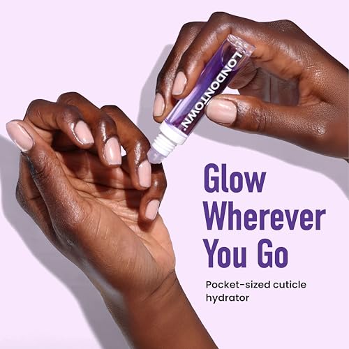 LONDONTOWN Violet Vibes Nail Polish Set - Perfecting Nail Veil #9, Sheer Lilac Tint, .40fl oz, with Bottle Service Polish Holder and Roll & Glow Cuticle Oil, Passionfruit for Dry Cracked Cuticle Care
