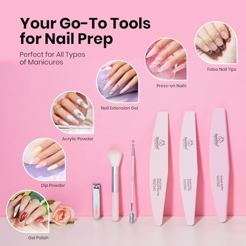 Beetles Nail Prep Kit Nail Dehydrator and Primer Cuticle Oil Cuticle Remover 4PCS 7.5ML Nails Care Tool Kit with Cuticles Pusher Nails Files Clippers Dust Brush 6PCS Manicure Tools for Gel Polish