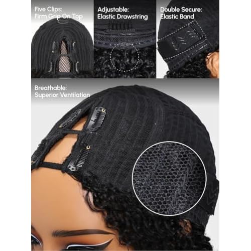UNICE EasiContour V Part Wigs Human Hair Jerry Curly Glueless Wigs Human Hair Clip in Vpart Wig Minimal Leave Out Upgrade U Part Human Hair Wig Beginner Friendly 18 inch