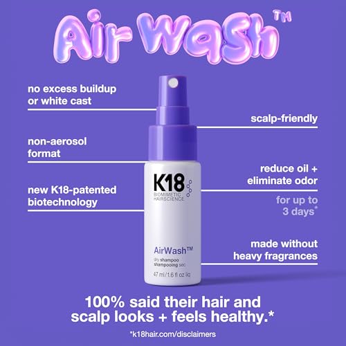 K18 AirWash¢â Dry Shampoo, Non-Aerosol, Balances Scalp & Controls Excess Oil Production