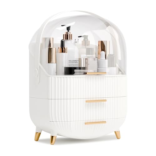 Makeup Organizers and Storage, Make up Organizer for Vanity Cosmetics Skincare Organizers With Lid and Drawers Display Cases for Countertop£¨White£©