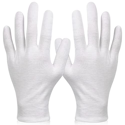 Paxcoo 6 Pairs XL White Cotton Gloves for Dry Hand Moisturizing Cosmetic Eczema Hand Spa and Jewelry Inspection