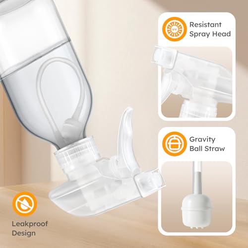 Tecohouse Glass Spray Bottles 8oz, 2 Pack 360¡Æ Glass Spray Bottle for Cleaning Upside Down Mister Squirt Bottle with Adjustable Nozzle for Hair, Plants, Pet Clear White Nozzles