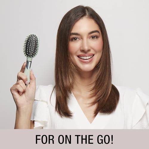 Conair Velvet Touch oval cushion hair brush - Travel Hairbrush- Detangling - ideal for curly or straight styles - detangler brushes - women or men - Sage Green