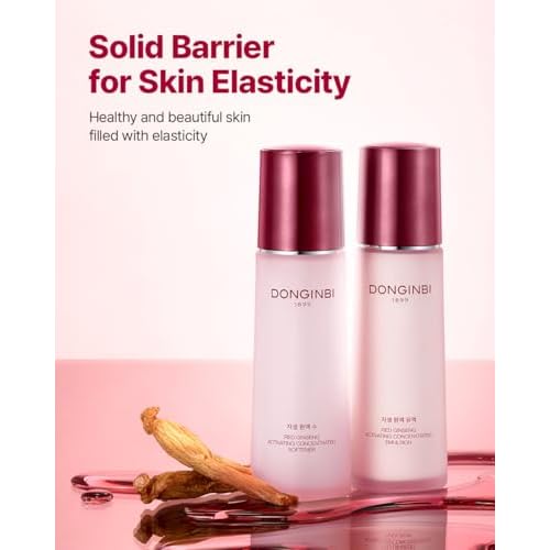 Donginbi Red Ginseng Activating Concentrated Set - Vegan Firming & Skin Barrier Repair Toner(4.4 floz) & Essence(4.4 floz), Moisturizer for Face, Korean Ginseng Skin Care Set Gifts for Women