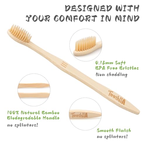 Bamboo Toothbrushes for Adults, BPA-Free Soft Tapered Bristles, Eco-Friendly Natural Organic Wooden Toothbrush, 10-Count Toothbrushes Travel Set