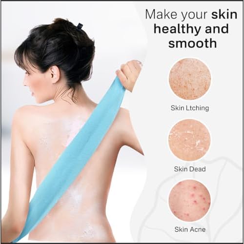 Yiclick 2 Pack Exfoliating Washcloth Towel - Exfoliating Body Scrubber Exfoliator, Loofah Sponge Wash Cloth, Korean & Japanse & African Net Sponge Rag - Back Scrubber Washer (Blue)