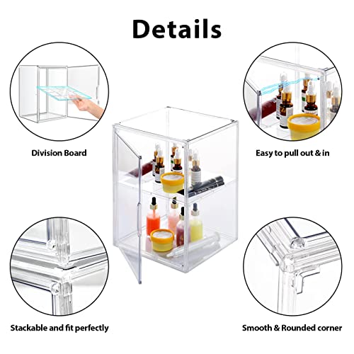 2Pack Makeup Organizer Storage, Large Capactiy Acrylic Bathroom Organizer, Clear Cosmetics Organizer Bins with Division Board for Vanity, Skincare, Countertop Storage and Display Case