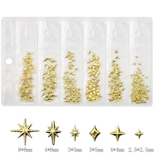200Pcs Star Nail Charms for Nails Art 3D Gold Star Nail Charms Metallic Studs Rhinestones Stars Nail Jewelry Decorations Manicure Supplies Accessories for DIY Craft (G200)