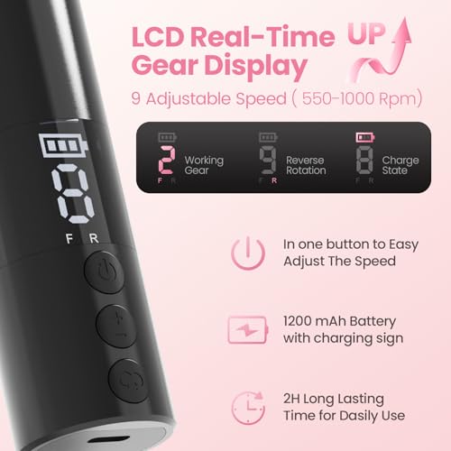 Electric Callus Remover for Feet, Electric Foot File Nail Grinder 2 in 1,Rechargeable Professional Foot Sander Pedicure Tool for Feet Dry Dead Skin with Sandpaper Disk, 9 Speed Adjustable (Black)