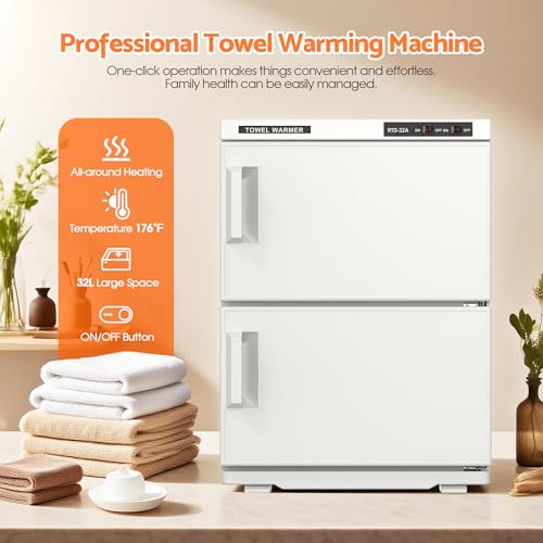 32L Hot Towel Warmer for SPA Professional Double Cabinet Towel Heater Machine for Facial, Massage, Hair Salon, Barber, Estheticians, Beauty Salon,White