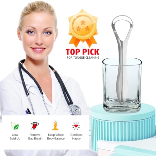 G.CATACC Metal Tongue Scraper for Adults & Kids, Stainless Steel Tongue Cleaner Scrubber for Oral Care - Reduce Bad Breath