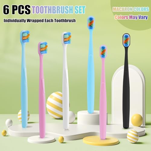 6-Pack Extra Soft Toothbrushes for Sensitive Teeth & Receding Gums - Dentist-Designed Tapered Bristles for Gentle Plaque Removal - Individually Wrapped Toothbrushes