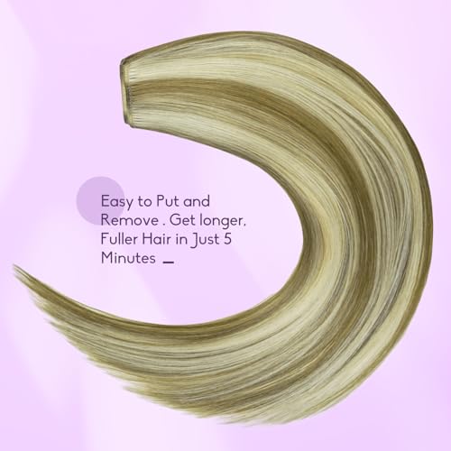 Blonde Clip in Hair Extensions Real Human Hair 8pcs Per Set with Double Weft 100% Seamless Blonde Hair Extensions for Women #8p613 Mixed Bleach Blonde 26inch 130g/4.6oz