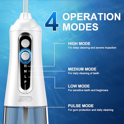 Water Flosser for Teeth Cleaning Pick: Portable Cordless Oral Irrigator350ML, 4 Modes 4 nozzles,IPX7 Waterproof Rechargeable Design ? Perfect for Travel and Daily Deep Cleaning Gum Care at Home
