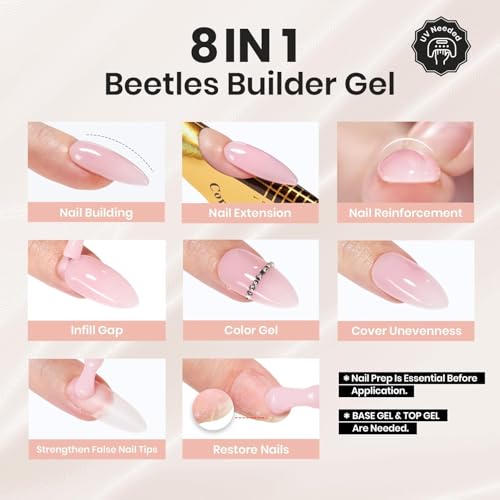 Beetles Builder Gel Set,Vitreous Radiance 4 Colors 8 in 1 Strengthening Apex Building Nail Extension with Base&Top Coat for Beginners DIY Salon at Home,Silver Cat Eye Gel Nail Polish,UV&LED Needed