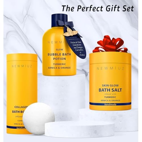 Collagen Bath Bombs Luxurious Bath Foam Gift for Dry Skin Hydration Moisturizing Turmeric Arnica Orange Essential Oil Infused for A Blissful Experience