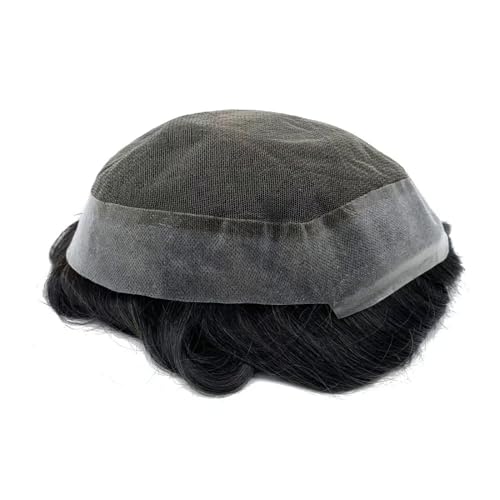 Toupee for Men PU Around+Lace Base Real European Human Hair Pieces for Mens Hair Prosthesis Patch Units Hair Replacement System for Men (7x10")