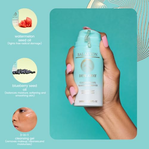 Cleansing Gel Makeup Remover, Removes Waterproof Mascara, 3-In-1 Cleanser, Oil Based, Moisturizing, Great For Sensitive Skin, All Natural, TSA Friendly, 3.38 fl oz