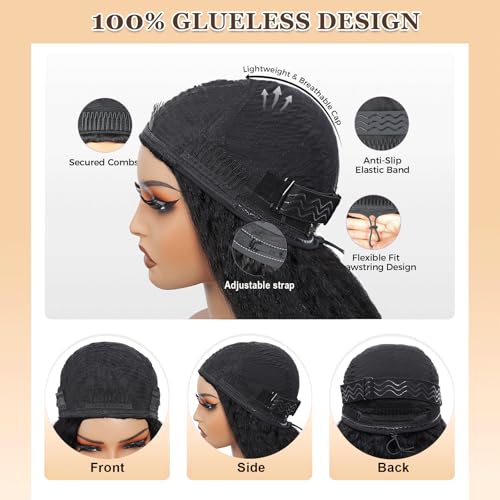 Glueless Half Wig Human Hair with Drawstring Kinky Straight Half Wig 180 Density Headband Wig Human Hair 3 In 1 Seamless Flip Over Half Wigs Human Hair 18 Inch Kinky Curly Half Wig