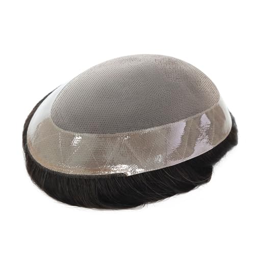 Men's Real Human Hair Toupee Natural Hairline Hair Replacement System for Men Breathable Fine Mono Base with Poly Perimeter Lace Front Edge Durable & Realistic Wig for Daily Wear (8"x10")