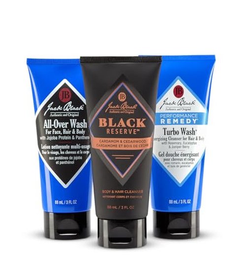 Jack Black Holiday - The Clean Team Body & Hair Cleanser Collection Set for Men - Mens Body Wash Travel Size (3-Pack)