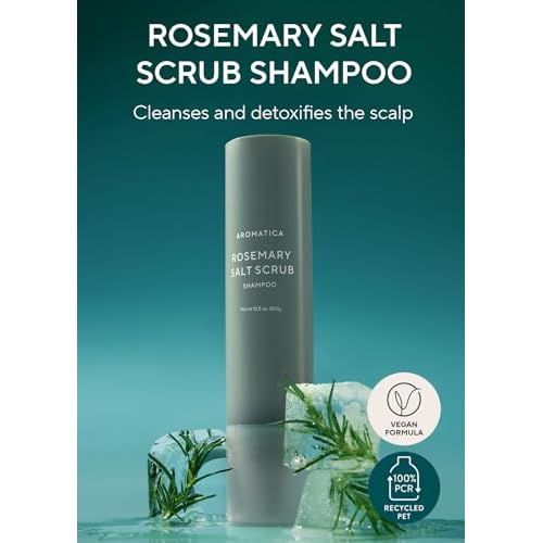 AROMATICA Rosemary Salt Scrub Shampoo - Hair Loss Korean Scalp Detox Shampoo with Rosemary Scalp Oil | Scalp Exfoliator with Salt Scrub for Oily Scalp | Sulfate Free, Silicone Free (10.5 oz / 300g)