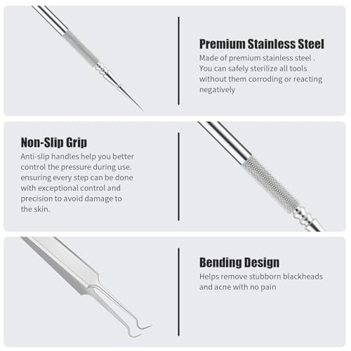 Pimple Popper Tool Kit Blackhead Remover Comedone Extractor Kit with Metal Case for Facial and Nose Quick and Easy Removal of Pimples, Blackheads, Zit - Acne Tools