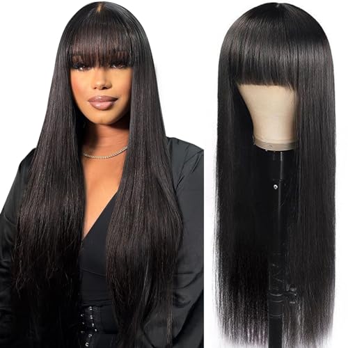 Ruiyu 250 Density 2x4 HD Lace Front Wigs Human Hair Wigs with Bangs for Black Women Straight Wear and Go Glueless Lace Closure Wigs for Beginners 100% Brazilian Virgin Human Hair Middle Part 20 Inch