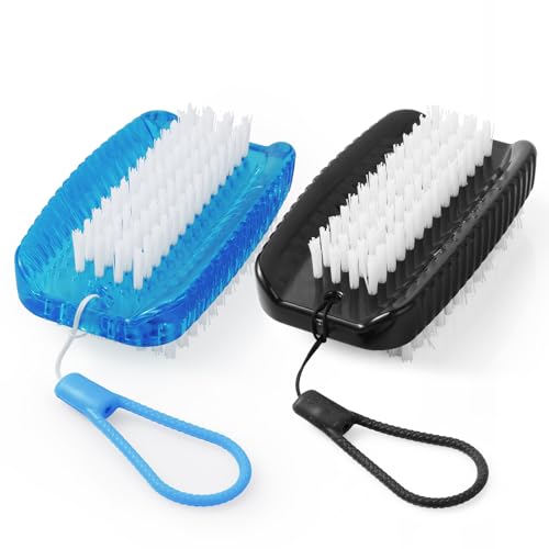 Nail Brush for Cleaning Fingernails, Larbois 2 Pack Two-Sided Extra-Wide Fingernail Brush for Cleaning Stiff Bristles Nail Scrubber Brush Mechanic Hand Scrub Brush with Hanging Rope