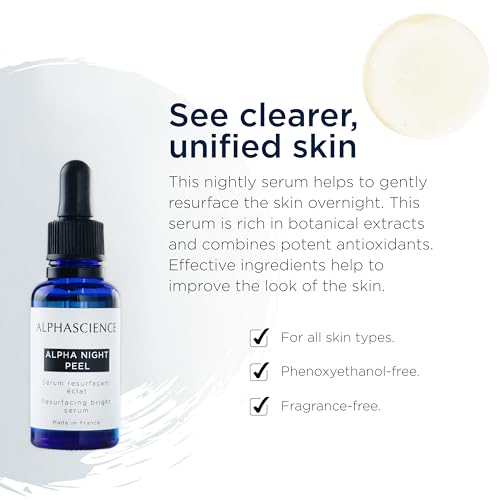 ALPHASCIENCE Alpha Night Peel ? Unifying, Resurfacing Serum - Helps Smooth Uneven Skin - for Oily & Acne Prone Skin and Fine Lines and Wrinkles - 30 ml / 1 fl. oz.