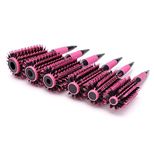 Thermal Round Barrel Boar Bristle Hair Brush Set for Women & Men - Professional Hair Styling for Blow Drying, Curling, Scalp Massage, Wet and Dry Use (Pink)