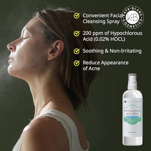 Kate Blanc Cosmetics Hypochlorous Acid Spray for Face and Skin. Gentle Facial Cleanser for Acne-Prone & Sensitive Skin with .02% HOCl (8oz)