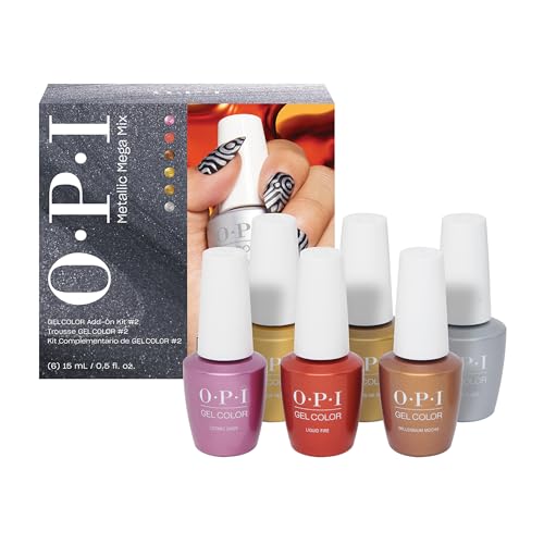 OPI GelColor 6PC Add-on Kit #2 | Opaque Bright Multi-Color Metallic Gel Nail Polish Gift Set | Metallic Mega Mix Collection