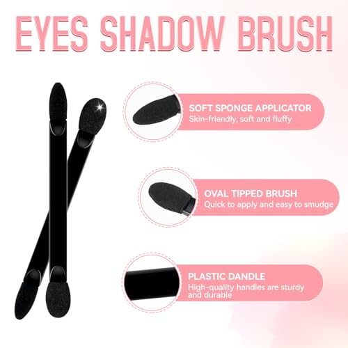 50 PCS Professional Disposable Dual Side Sponge Eyeshadow Brush, Double Head Eye shadow Brushes Makeup Applicator Cosmetic Tools(Length: 9.5 cm, Flat Handle, Black)