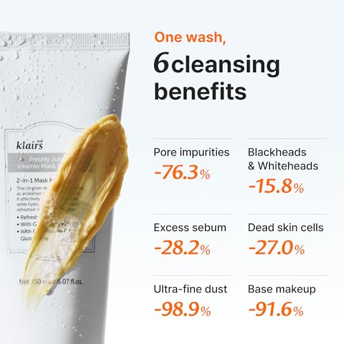 DearKlairs Freshly Juiced Vitamin Clay Mask Cleanser | Deep Pore Wash, Clear Radiant Skin, Glutathione, PHA, Niacinamide 0.67 Fl Oz
