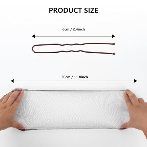 Hair Net Set: 20 Pieces 20-Inch Black Nets, 40 Pieces 2.4-Inch Brown U Pins - For Food Service, Bun Making, Ballet, and Versatile Hairstyling