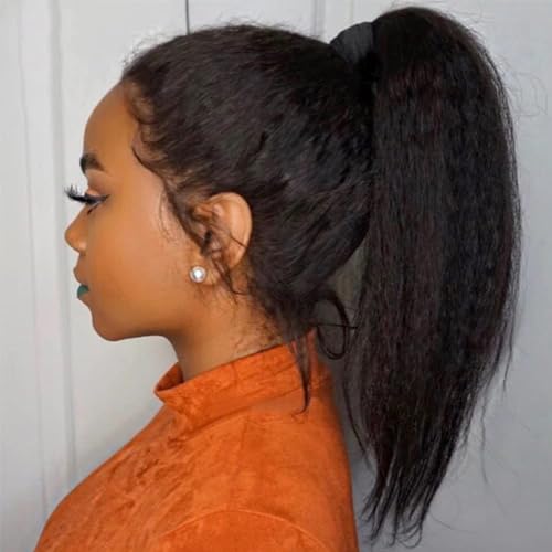 Kinky Straight 360 Wigs Transparent HD Lace Front Wig Brazilian Human Hair 150% Density Pre Plucked Glueless Invisible 360 Lace Frontal Wigs for Black Women with Baby Hair Natural Color 16 Inch