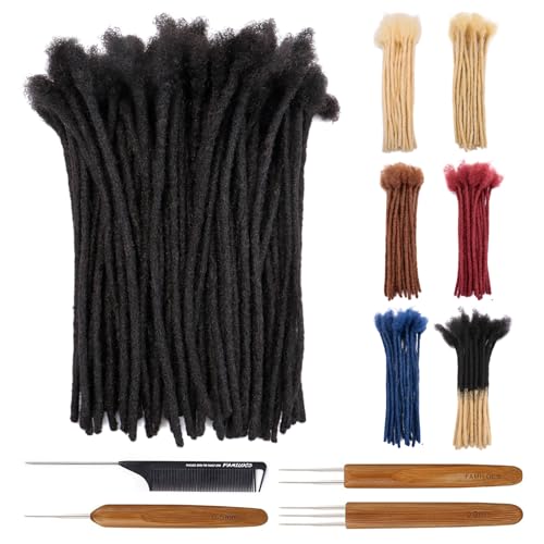 100£¥ Human Hair Loc Extensions 6 Inch 0.6cm Width 70 Strands Full Hand-made Permanent Dreadlock Extensions for Women/Men Can Be Dyed and Bleached, with Crochet Hook and Comb