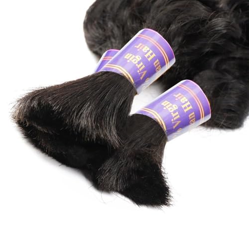 Human Braiding Hair 2 Bundle 100g Deep Wave Bulk Human Hair for Braiding No Weft 12A Brazilian Virgin Curly Human Hair Extensions for Boho Braids (Deep Wave-1B, 20/100g)