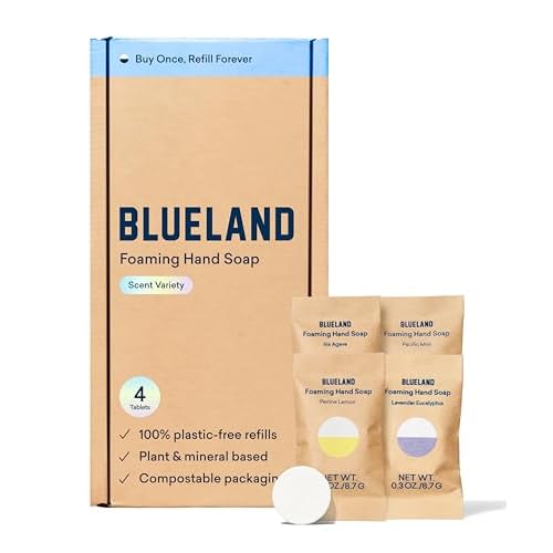 BLUELAND Foaming Hand Soap Refill Tablets, 4-Pack, Variety Pack Scents, Eco Friendly Cleaning Products, 4 x 9 Fl oz