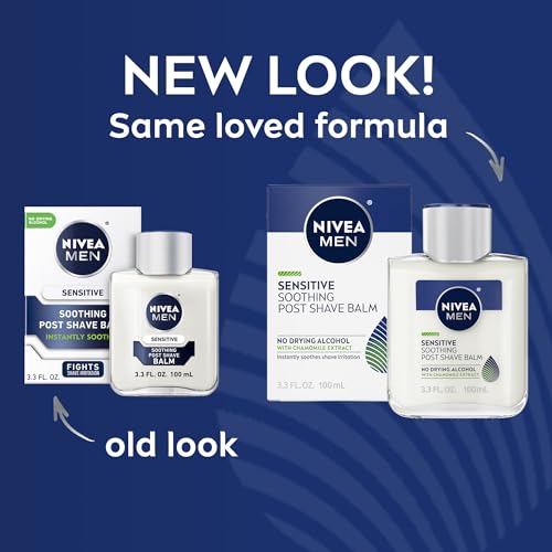 NIVEA MEN Sensitive Soothing Post Shave Balm with Vitamin E, Pro-Vitamin B5 and Chamomile Extract, Alcohol Free After Shave Balm for Men, 3.3 Fl Oz Bottle