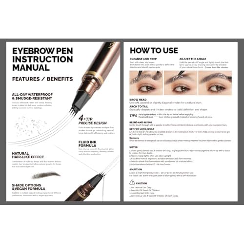 2 Pack Eyebrow Pen, Waterproof Microblading Eyebrow Pencil, 4 Tip Precise Eye Brow Makeup Pen for Women to Effortlessly Create Hair Like Natural Brows, Non Dry Out and Last All Day (Dark Brown)