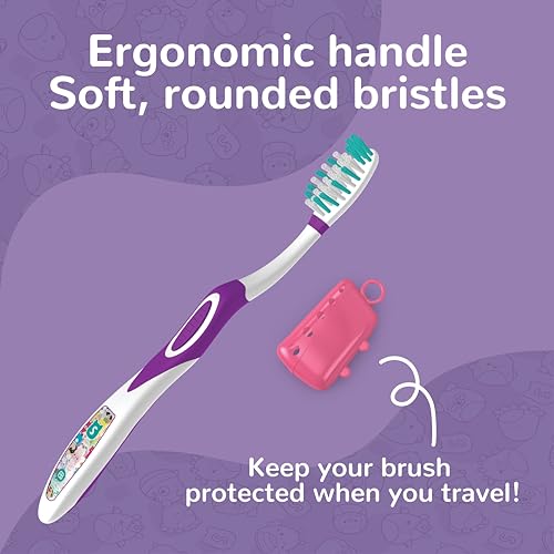 Brush Buddies Squishmallows Toothbrush Travel Kit, Dental Kit with Toothbrush, Tongue Scraper, and Floss