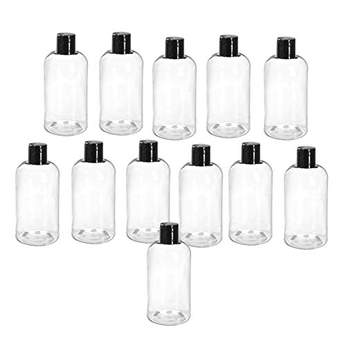 Natural Farms 12 Pack – 8 oz - Clear Boston Plastic Bottles – Black Flip Top Disc cap - for Essential Oils, Perfumes, Cleaning Products