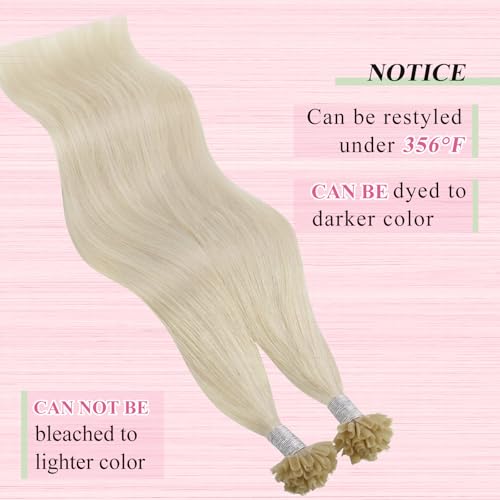 YoungSee U Tip Hair Extensions Human Hair Platinum Blonde 24 Inch Keratin Hair Extensions Platinum Blonde U Tips Extensions Blonde Utip Human Hair Extensions Blonde 50s/50g Hot Fusion Hair Extensions