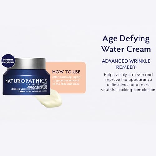 Naturopathica Argan & Peptide Advanced Wrinkle Remedy Water Cream, Anti-Aging Daily Facial Moisturizer for Normal and Mature Skin, Firming Face Cream for Men and Women, 1.69 fl oz